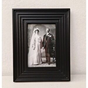 Antique 1901 Victorian Wedding Photo Black Wood Picture Frame W/ Family History